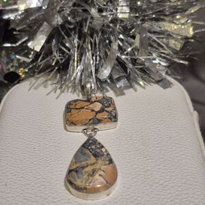 Beautiful Mosaic Jasper Stone 2"Pendant On 20 Inch Snake Chain